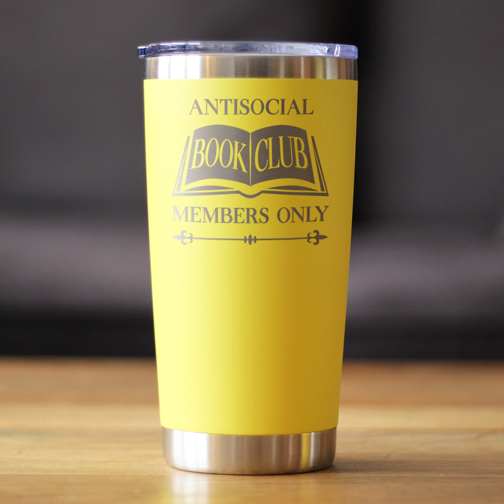 Antisocial Book Club Insulated Coffee Tumbler with Sliding Lid Gifts for Exclusive Book Clubs 20oz Stainless Steel Tumbler