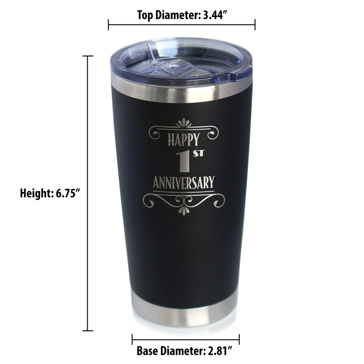 Happy 1st Anniversary Gifts Insulated Coffee Tumbler with Sliding Lid 1 Year Anniversary Art Deco Party Decor 20oz Stainless Steel Tumbler