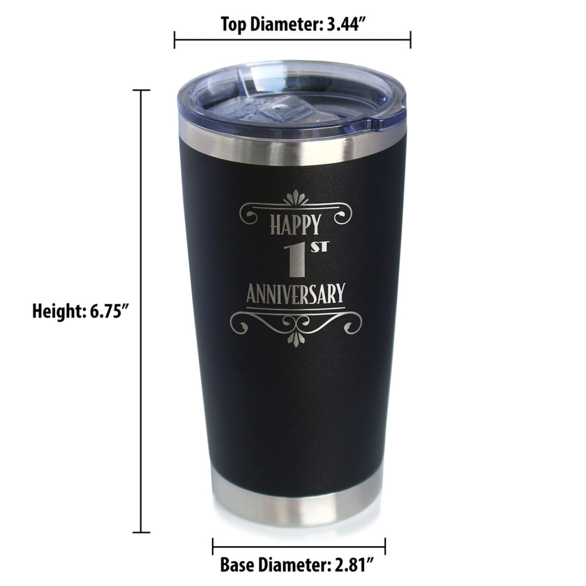 Happy 1st Anniversary Gifts Insulated Coffee Tumbler with Sliding Lid 1 Year Anniversary Art Deco Party Decor 20oz Stainless Steel Tumbler
