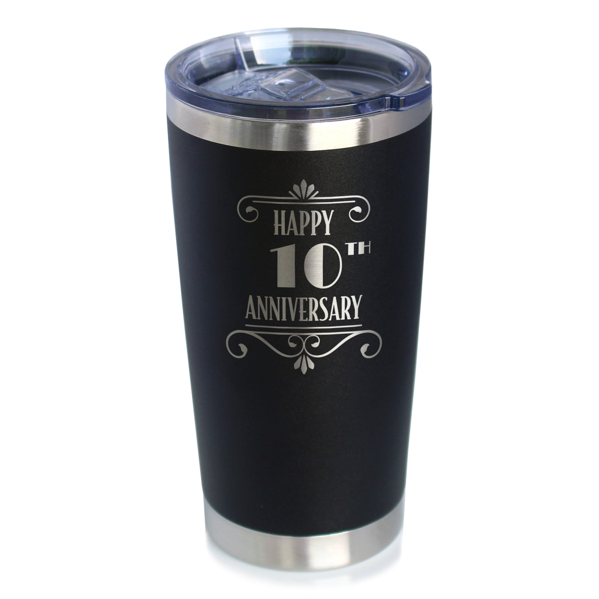 Happy 10th Anniversary Gifts Insulated Coffee Tumbler with Sliding Lid 10 Year Anniversary Art Deco Party Decor 20oz Stainless Steel Tumbler