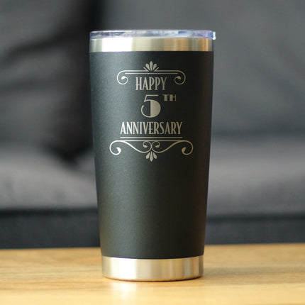 Happy 5th Anniversary Gifts Insulated Coffee Tumbler with Sliding Lid 5 Year Anniversary Art Deco Party Decor 20oz Stainless Steel Tumbler