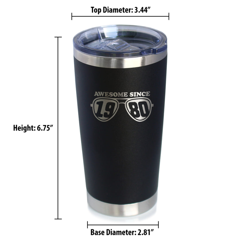 Awesome Since 1980 Insulated Coffee Tumbler with Sliding Lid 45th Birthday Gift Ideas 20oz Stainless Steel Tumbler