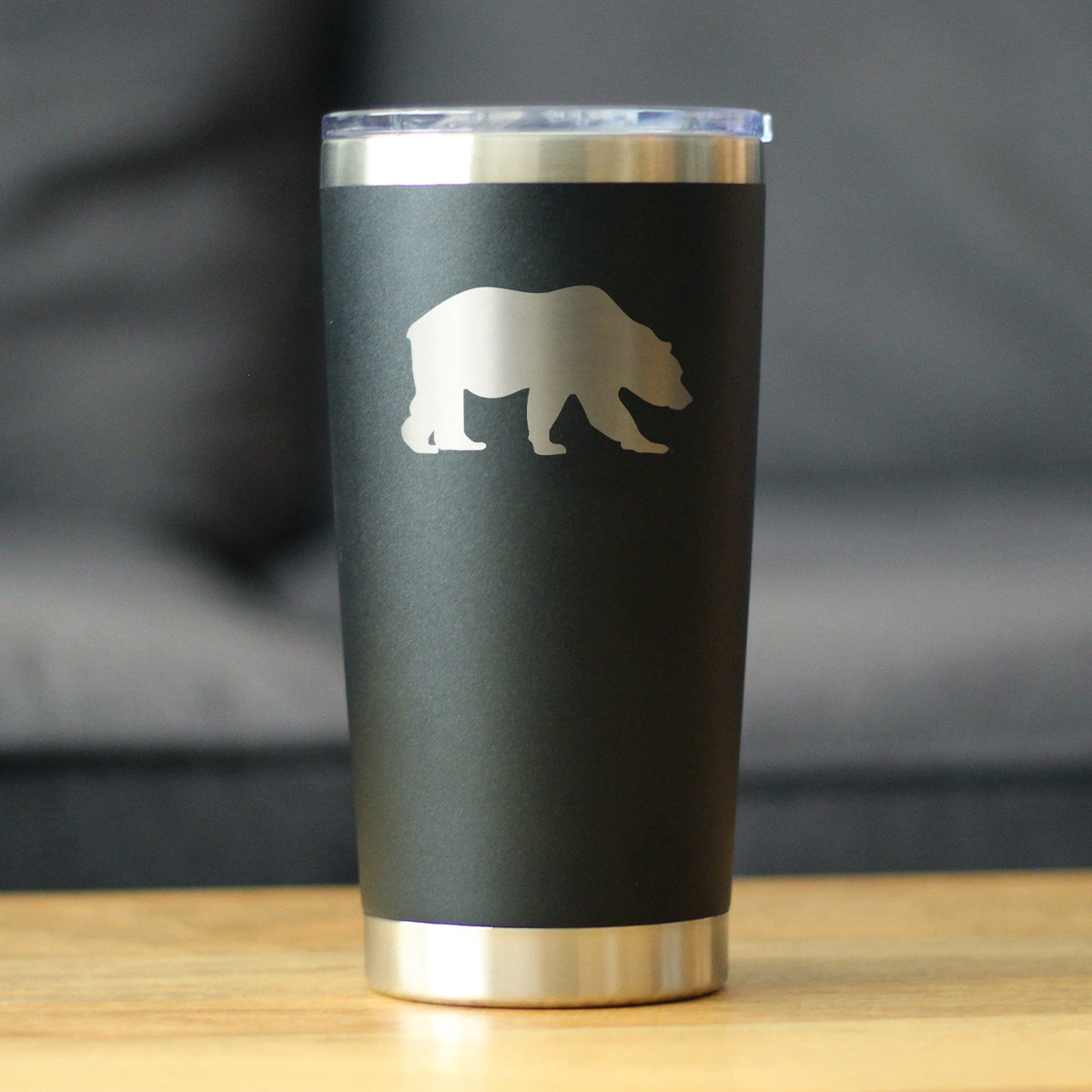 Bear Silhouette - Insulated Coffee Tumbler Cup with Sliding Lid - Stainless Steel Travel Mug - Bear Gifts for Women and Men