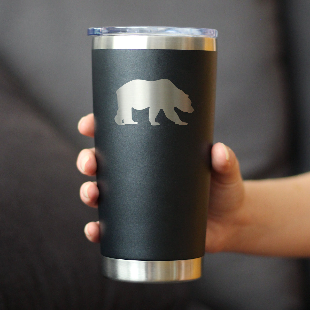 Bear Silhouette - Insulated Coffee Tumbler Cup with Sliding Lid - Stainless Steel Travel Mug - Bear Gifts for Women and Men
