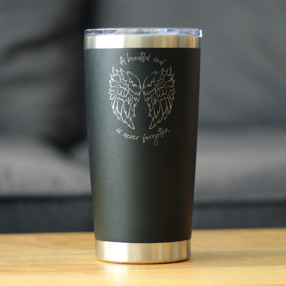 Beautiful Soul is Never Forgotten - Insulated Coffee Tumbler Cup with Sliding Lid - Stainless Steel Insulated Mug - Sympathy Memorial Gifts for Bereavement Loss