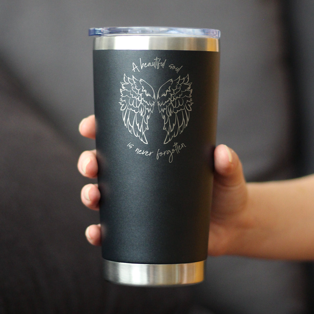 Beautiful Soul is Never Forgotten - Insulated Coffee Tumbler Cup with Sliding Lid - Stainless Steel Insulated Mug - Sympathy Memorial Gifts for Bereavement Loss