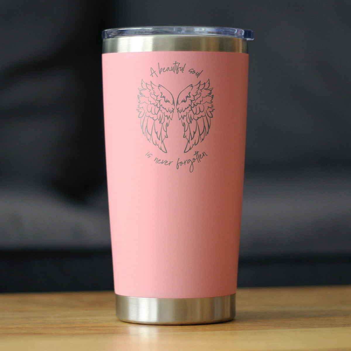 Beautiful Soul is Never Forgotten - Insulated Coffee Tumbler Cup with Sliding Lid - Stainless Steel Insulated Mug - Sympathy Memorial Gifts for Bereavement Loss