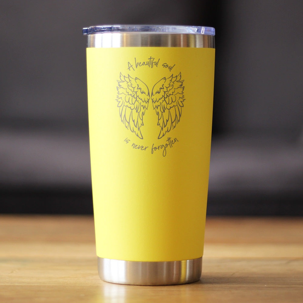 Beautiful Soul is Never Forgotten - Insulated Coffee Tumbler Cup with Sliding Lid - Stainless Steel Insulated Mug - Sympathy Memorial Gifts for Bereavement Loss