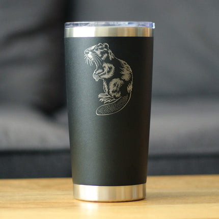 Beaver - Insulated Coffee Tumbler with Sliding Lid - Beaver Gifts and Rustic Cabin Home Decor - 20oz Stainless Steel Tumbler