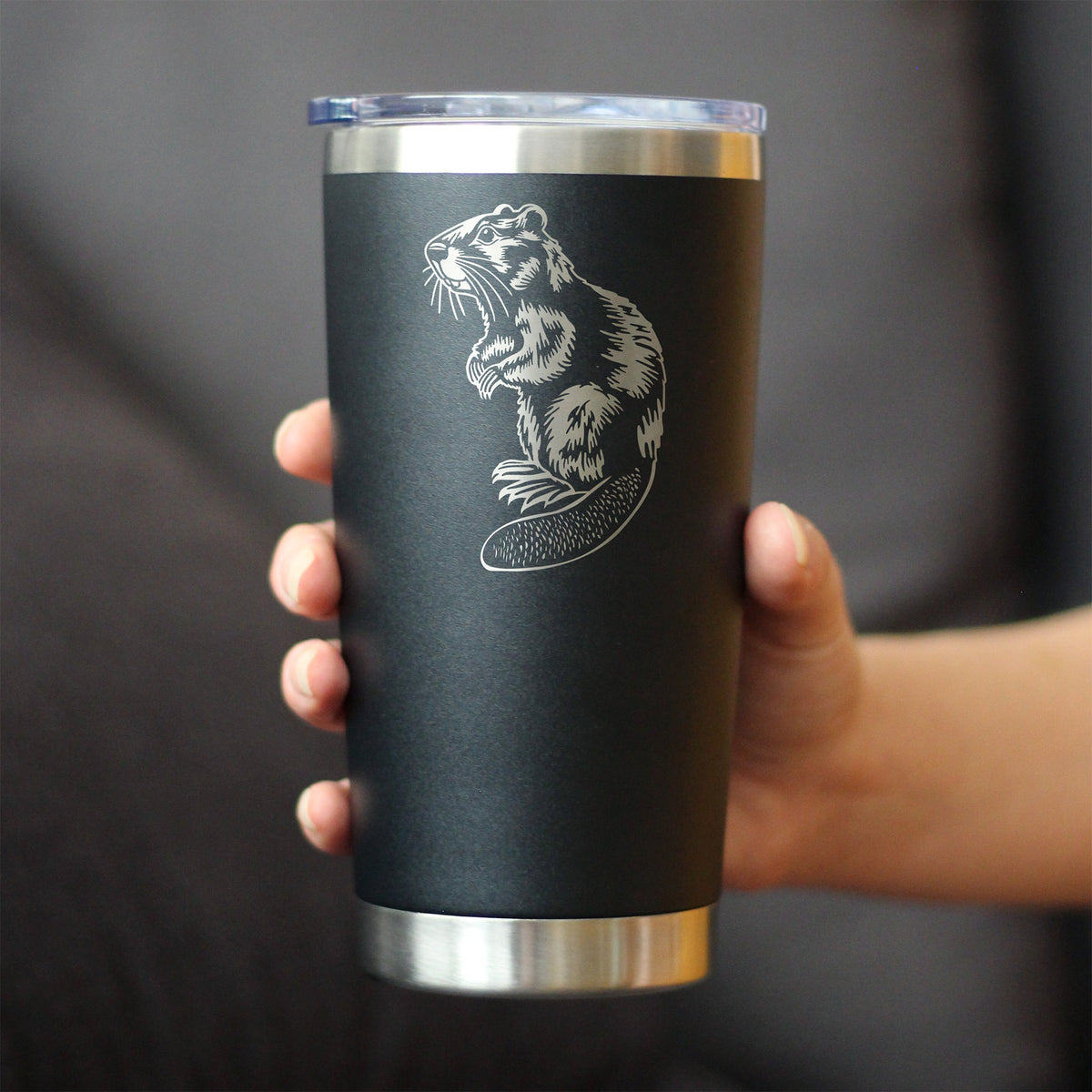 Beaver - Insulated Coffee Tumbler with Sliding Lid - Beaver Gifts and Rustic Cabin Home Decor - 20oz Stainless Steel Tumbler