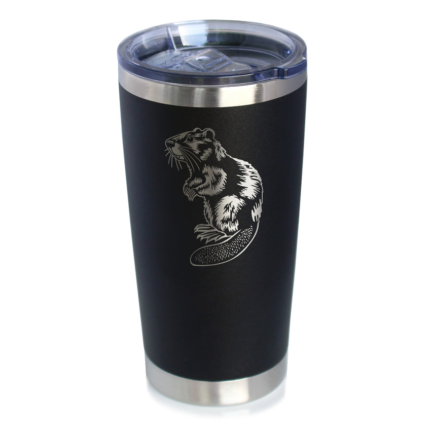 Beaver - Insulated Coffee Tumbler with Sliding Lid - Beaver Gifts and Rustic Cabin Home Decor - 20oz Stainless Steel Tumbler