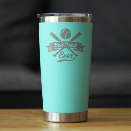 Baseball Gifts for Coaches Insulated Coffee Tumbler with Sliding Lid Best Coach Ever 20oz Stainless Steel Tumbler