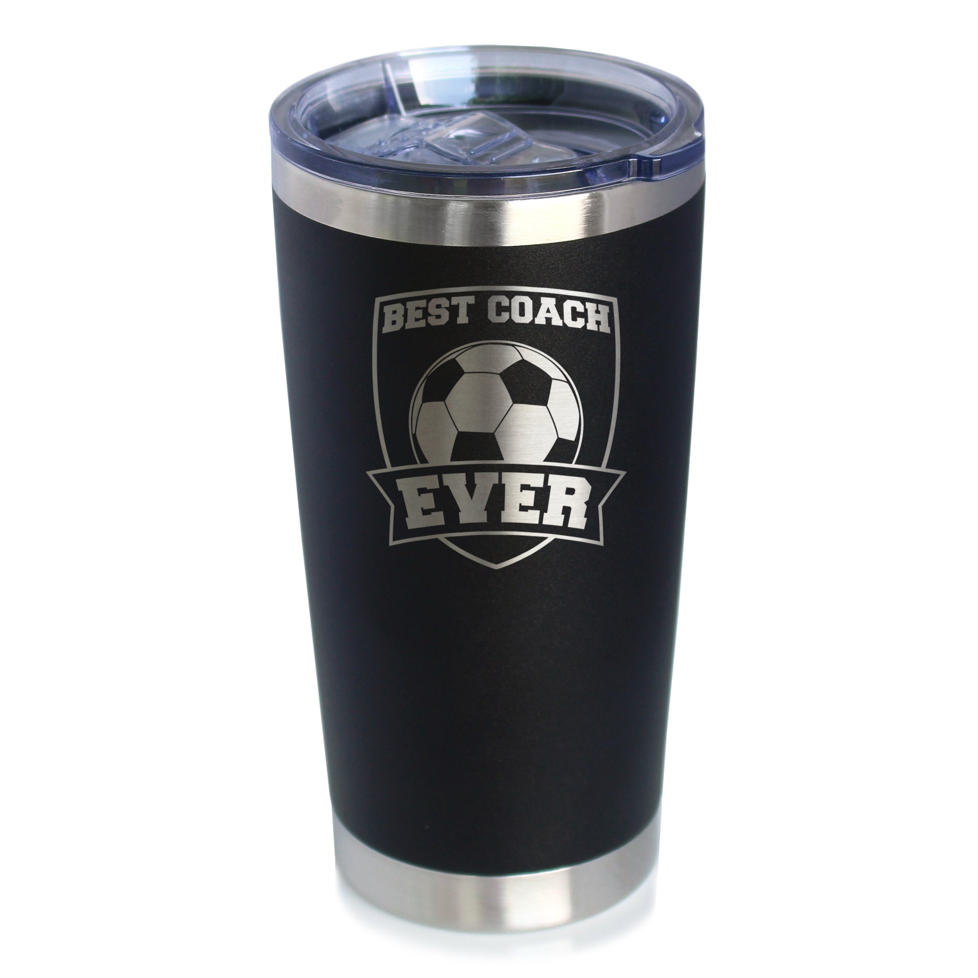 Soccer Gifts for Coaches Insulated Coffee Tumbler with Sliding Lid - Best Coach Ever - 20oz Stainless Steel Tumbler