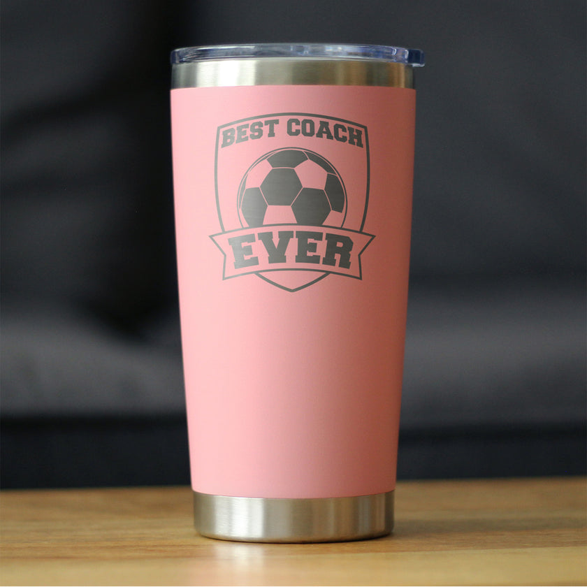 Soccer Gifts for Coaches Insulated Coffee Tumbler with Sliding Lid - Best Coach Ever - 20oz Stainless Steel Tumbler