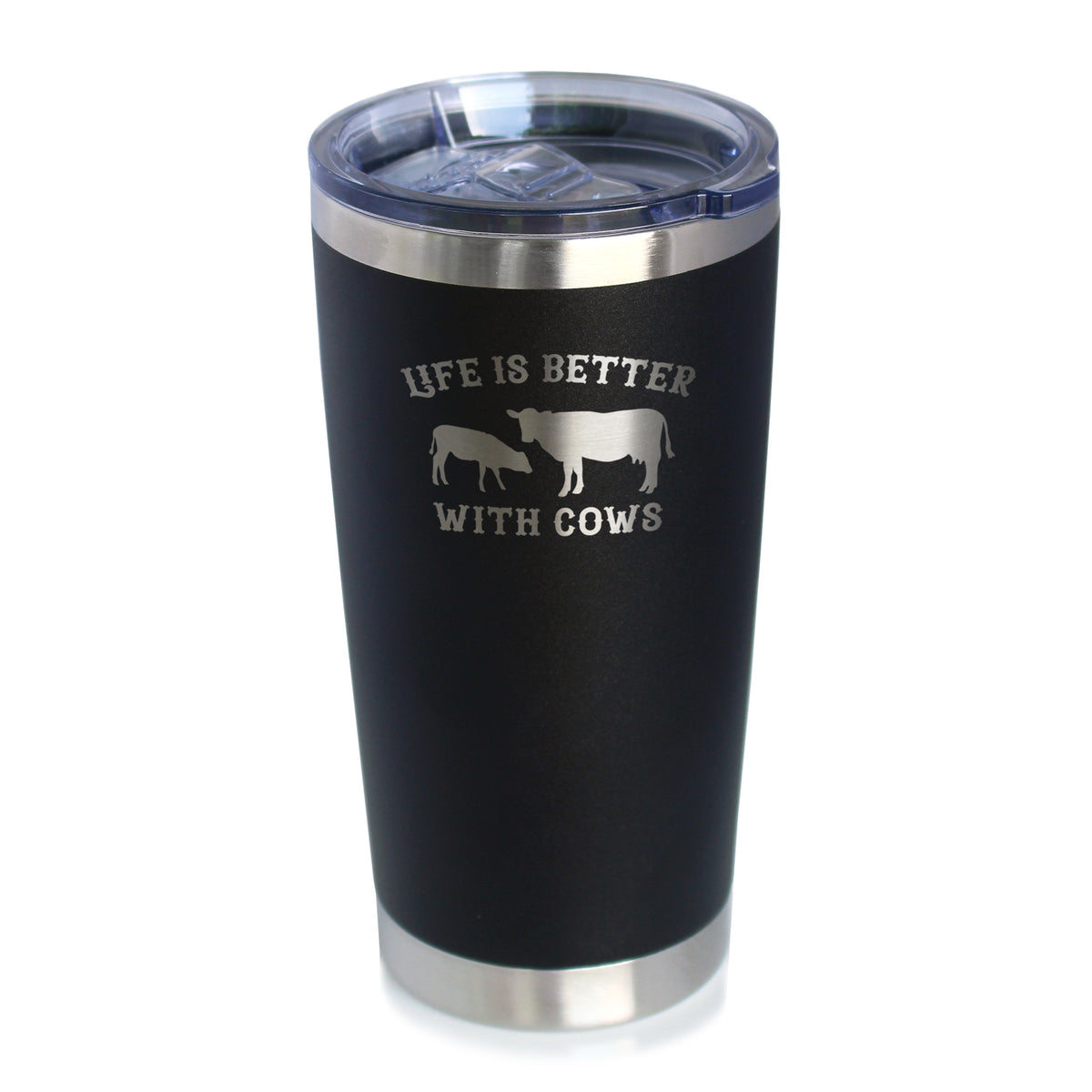 Life is Better With Cows - Insulated Coffee Tumbler Cup with Sliding Lid - Stainless Steel Travel Mug - Cow Gifts for Women and Men Ranchers