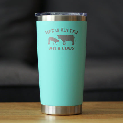 Life is Better With Cows - Insulated Coffee Tumbler Cup with Sliding Lid - Stainless Steel Travel Mug - Cow Gifts for Women and Men Ranchers