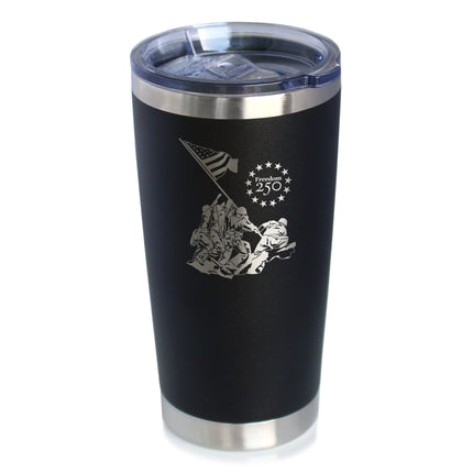 Freedom 250 Raising the Flag on Iwo Jima Insulated Coffee Tumbler with Sliding Lid Official Merch for 250th Anniversary of the USA 20oz Stainless Steel Tumbler