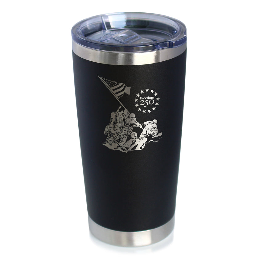 Freedom 250 Raising the Flag on Iwo Jima Insulated Coffee Tumbler - 20oz Stainless Steel Tumbler Official USA 250th Anniversary Merch