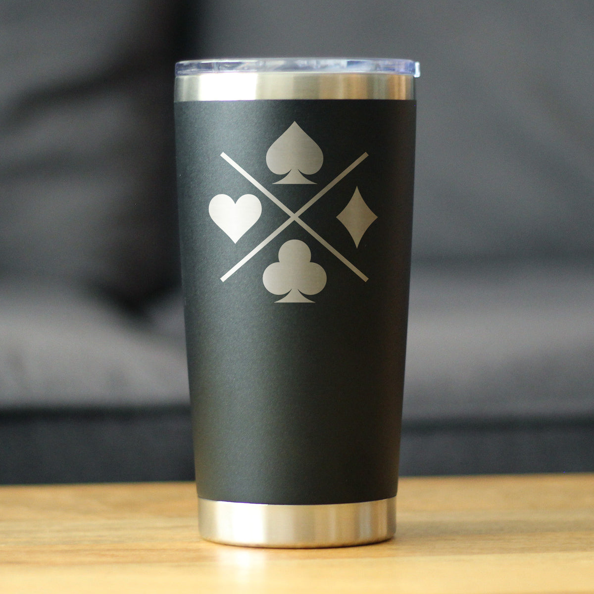 Card Suits Insulated Coffee Tumbler with Sliding Lid High Quality Gifts for Card Players 20oz Stainless Steel Tumbler