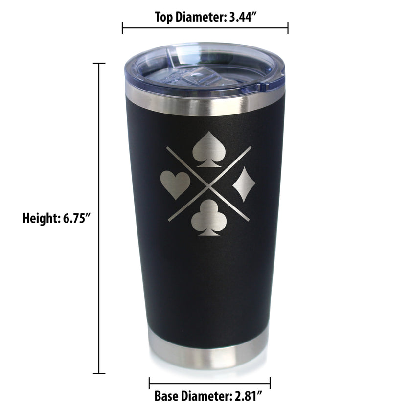Playing Card Suits Insulated Coffee Tumbler with Sliding Lid Gifts for Poker Players 20oz Stainless Steel Tumbler