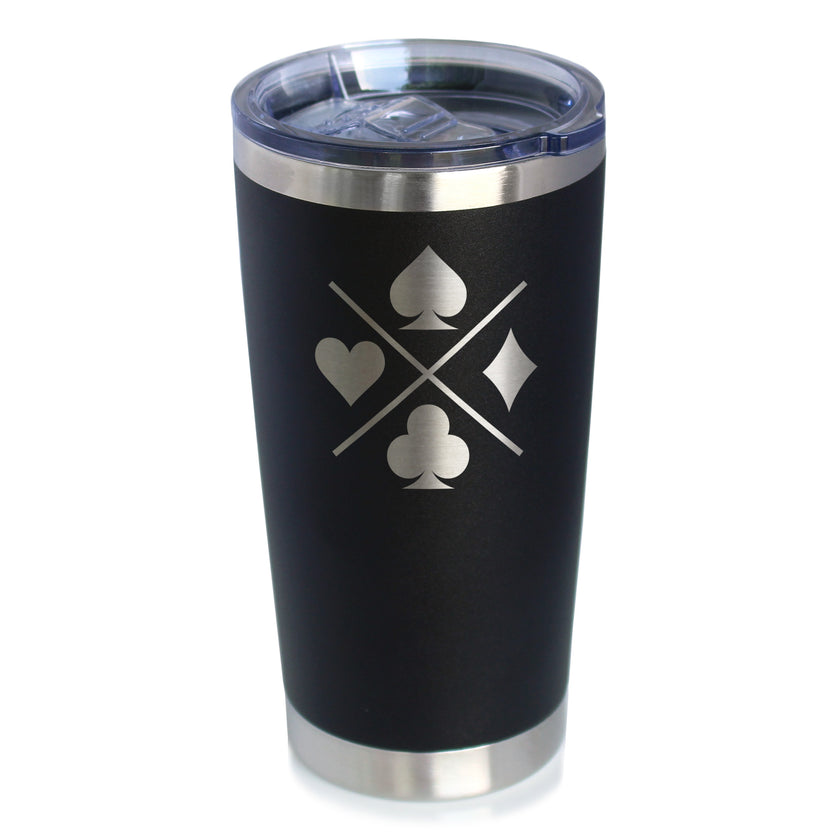 Playing Card Suits Insulated Coffee Tumbler with Sliding Lid Gifts for Poker Players 20oz Stainless Steel Tumbler