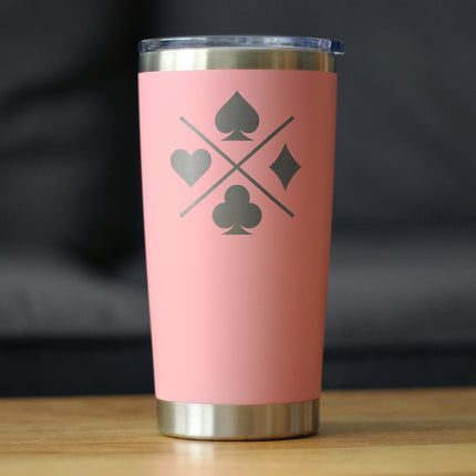 Playing Card Suits Insulated Coffee Tumbler with Sliding Lid Gifts for Poker Players 20oz Stainless Steel Tumbler