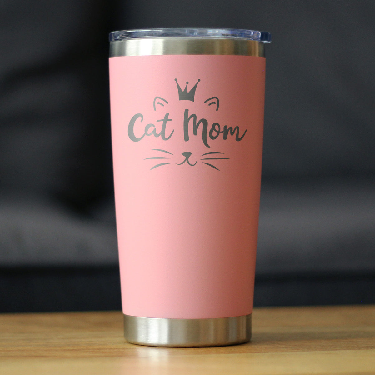 Cat Mom - Insulated Coffee Tumbler Cup with Sliding Lid - Stainless Steel Insulated Mug - Cute Gifts for Cat Lady