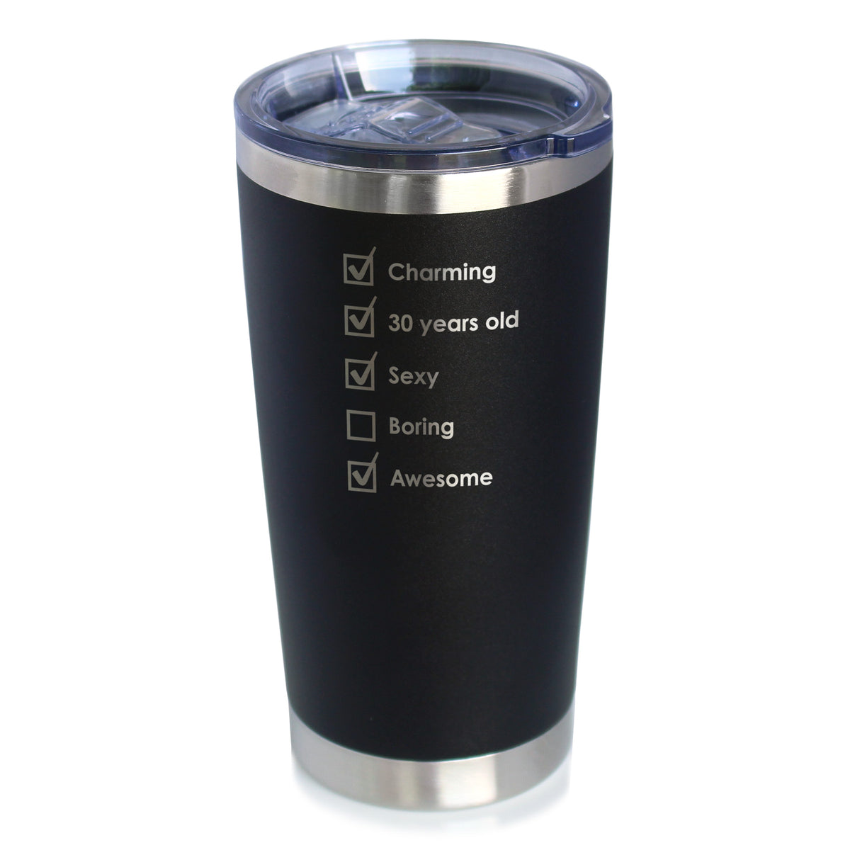 30th Birthday Checklist - Insulated Coffee Tumbler Cup with Sliding Lid - Stainless Steel Insulated Mug - Funny Gifts for Women and Men Turning 30