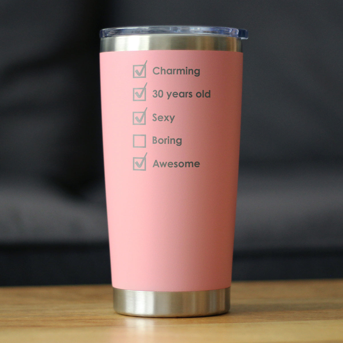 30th Birthday Checklist - Insulated Coffee Tumbler Cup with Sliding Lid - Stainless Steel Insulated Mug - Funny Gifts for Women and Men Turning 30