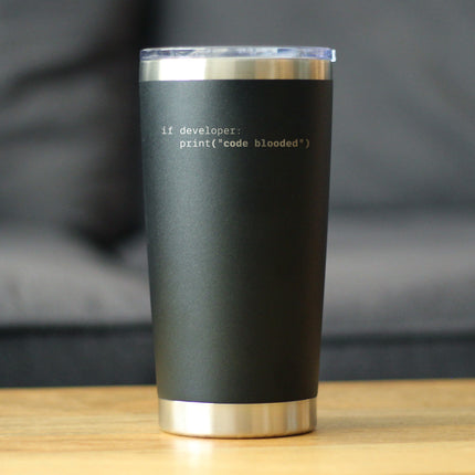 Code Blooded Insulated Coffee Tumbler with Sliding Lid Funny Tech Gifts for Programmer, Coder & Computer Geeks 20oz Stainless Steel Tumbler