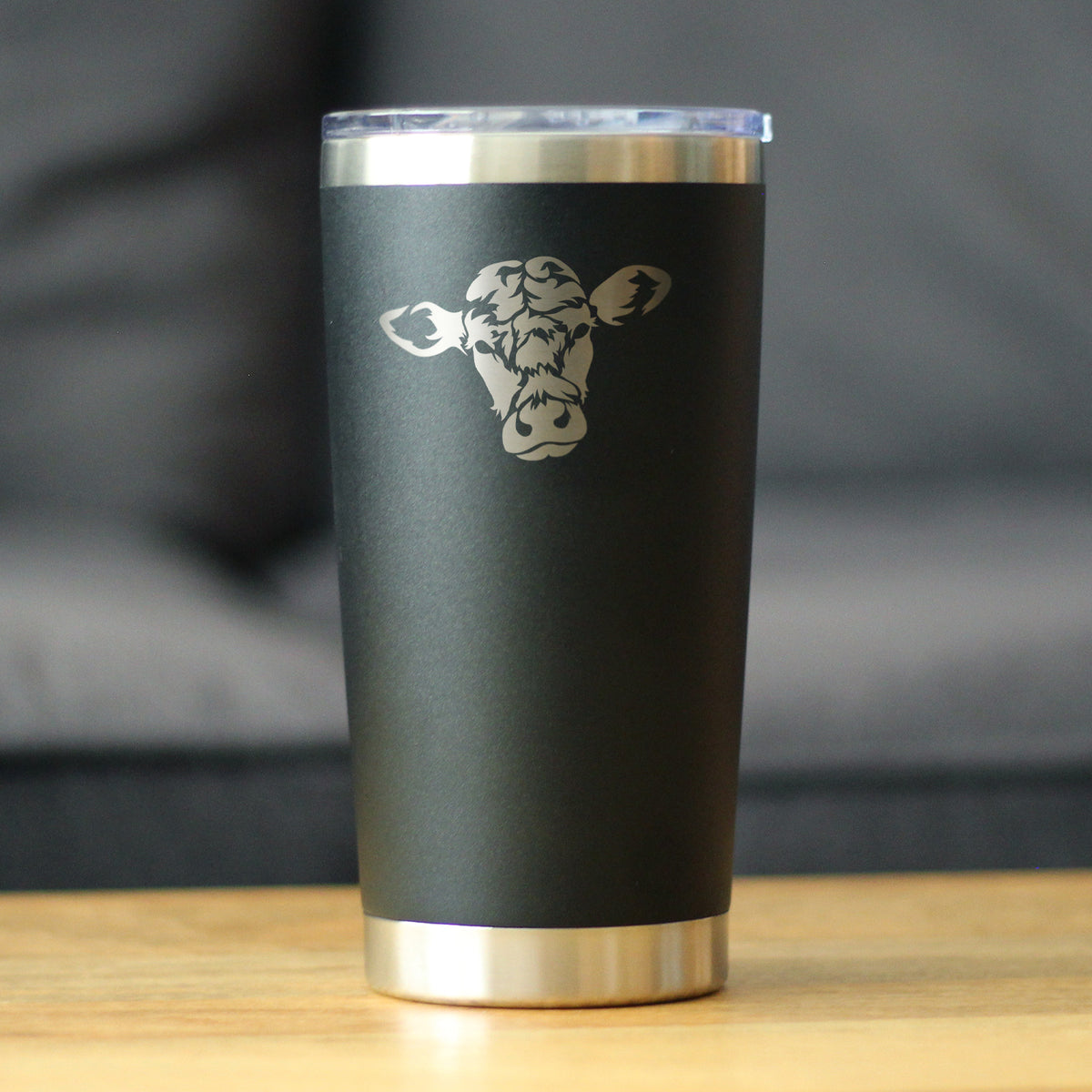 Cow Face - Insulated Coffee Tumbler Cup with Sliding Lid - Stainless Steel Travel Mug - Cow Gift for Women and Men