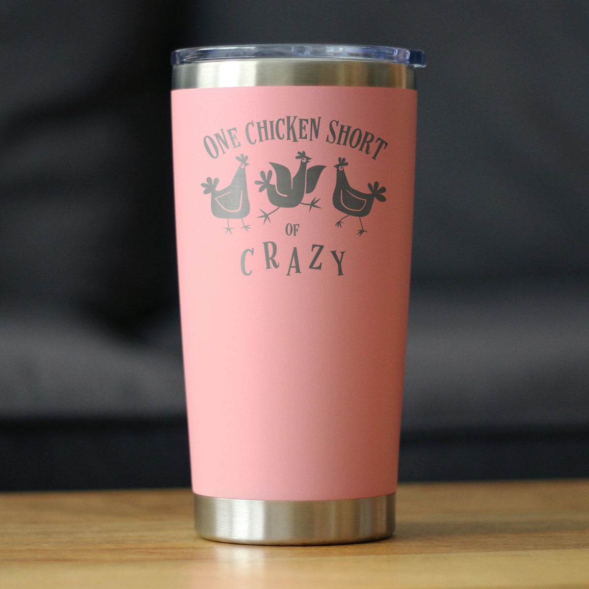 One Chicken Short of Crazy - Insulated Coffee Tumbler Cup with Sliding Lid - Stainless Steel Insulated Mug - Funny Chicken Gifts