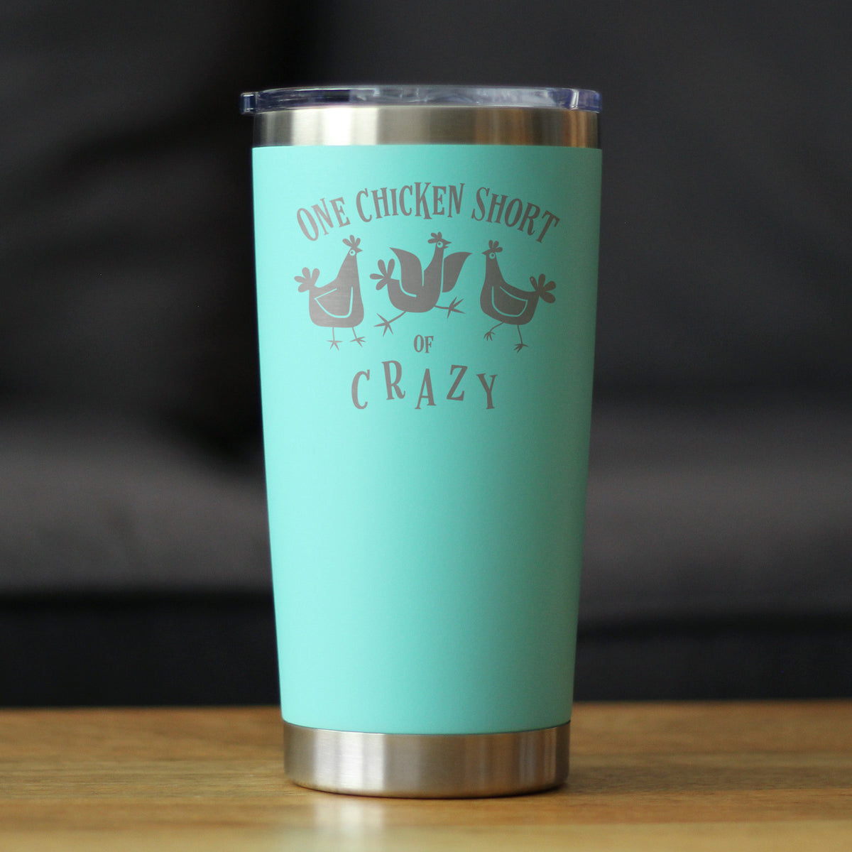 One Chicken Short of Crazy - Insulated Coffee Tumbler Cup with Sliding Lid - Stainless Steel Insulated Mug - Funny Chicken Gifts