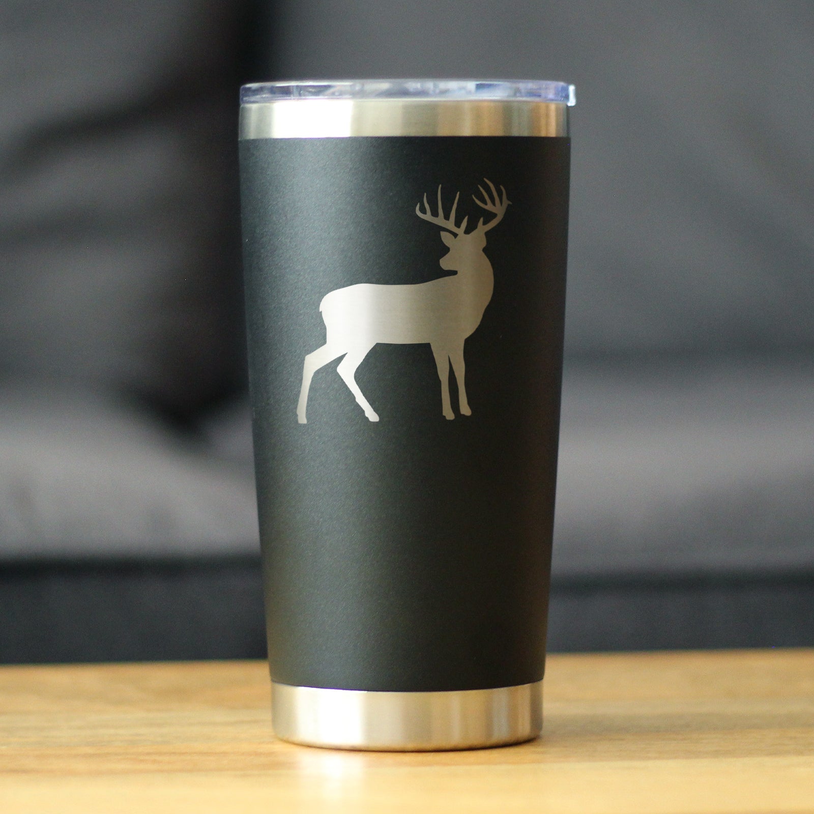 Deer Silhouette - Insulated Coffee Tumbler Cup with Sliding Lid - Stainless Steel Travel Mug - Rustic Outdoors Gifts and Decor for Women and Men