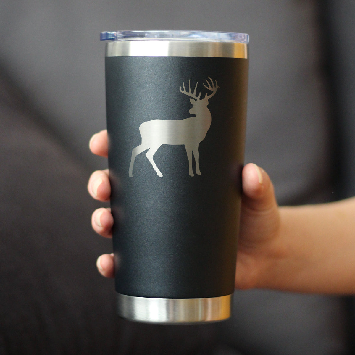 Deer Silhouette - Insulated Coffee Tumbler Cup with Sliding Lid - Stainless Steel Travel Mug - Rustic Outdoors Gifts and Decor for Women and Men