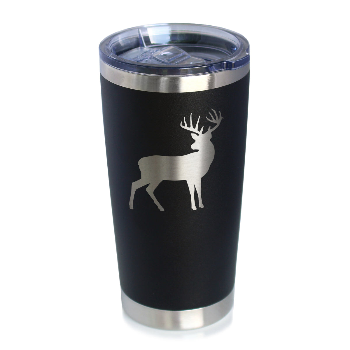 Deer Silhouette - Insulated Coffee Tumbler Cup with Sliding Lid - Stainless Steel Travel Mug - Rustic Outdoors Gifts and Decor for Women and Men