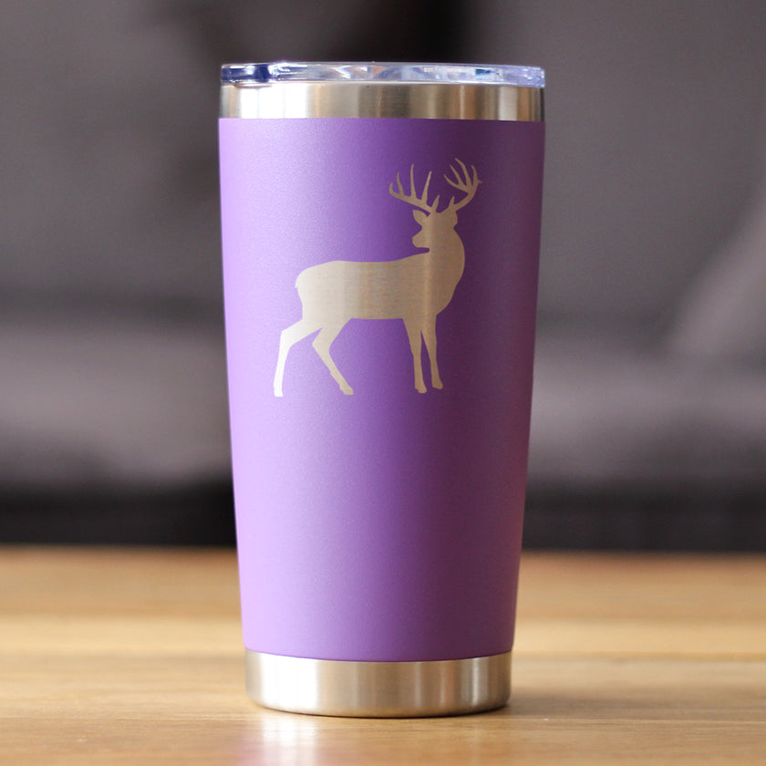 Deer Silhouette - Insulated Coffee Tumbler Cup with Sliding Lid - Stainless Steel Travel Mug - Rustic Outdoors Gifts and Decor for Women and Men