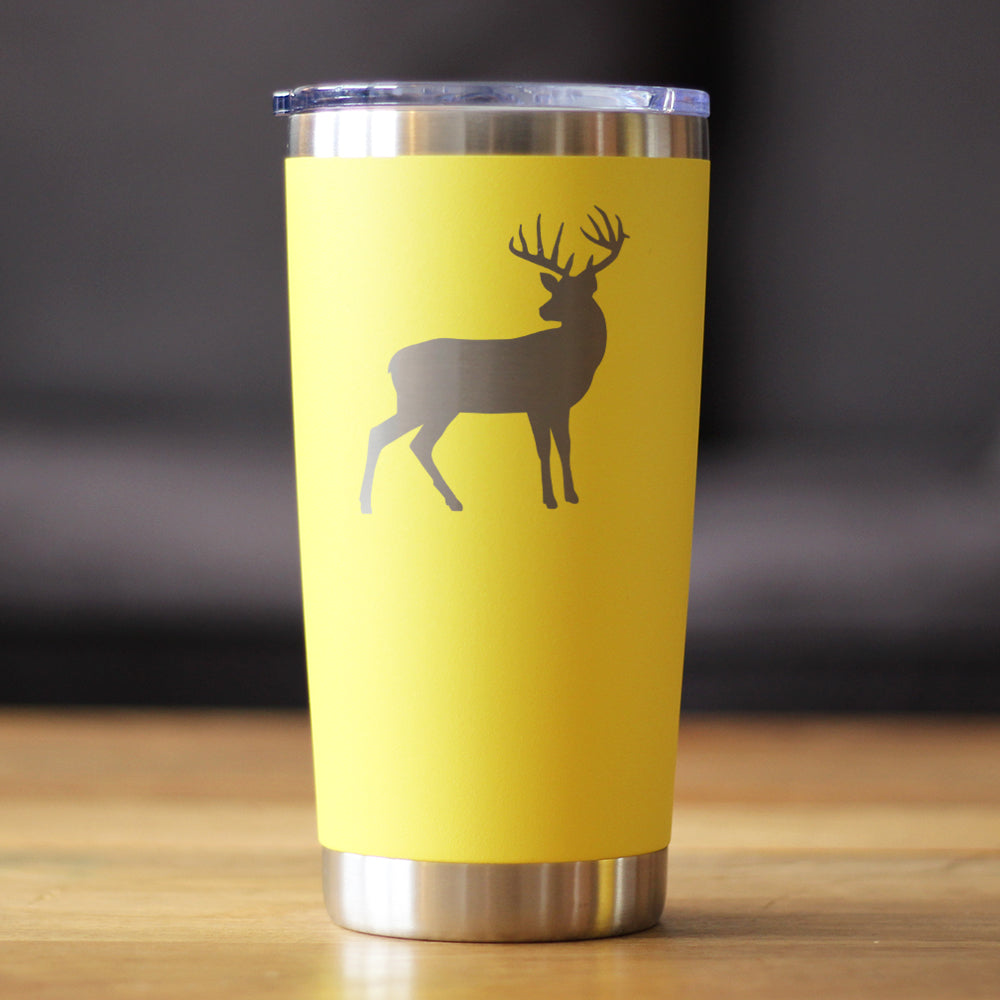 Deer Silhouette - Insulated Coffee Tumbler Cup with Sliding Lid - Stainless Steel Travel Mug - Rustic Outdoors Gifts and Decor for Women and Men