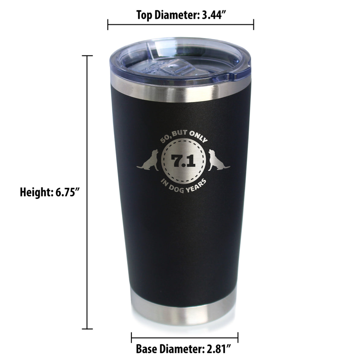 50th Birthday Dog Years - Insulated Coffee Tumbler Cup with Sliding Lid - Stainless Steel Insulated Mug - Funny Bday Gifts for Dog Lovers