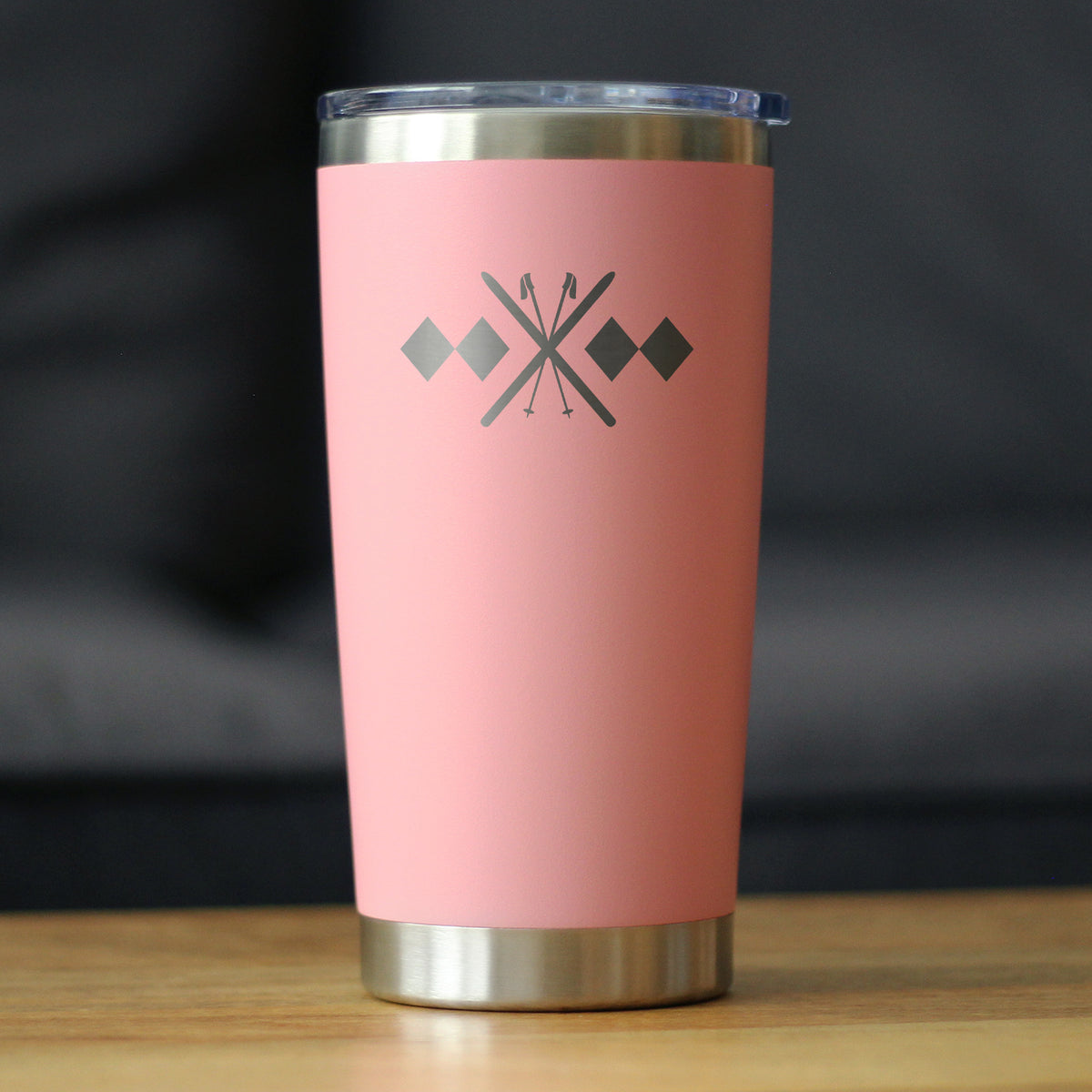 Double Black Diamond - Insulated Coffee Tumbler Cup with Sliding Lid - Stainless Steel Travel Mug - Fun Skiing Gifts and Decor for Skiers