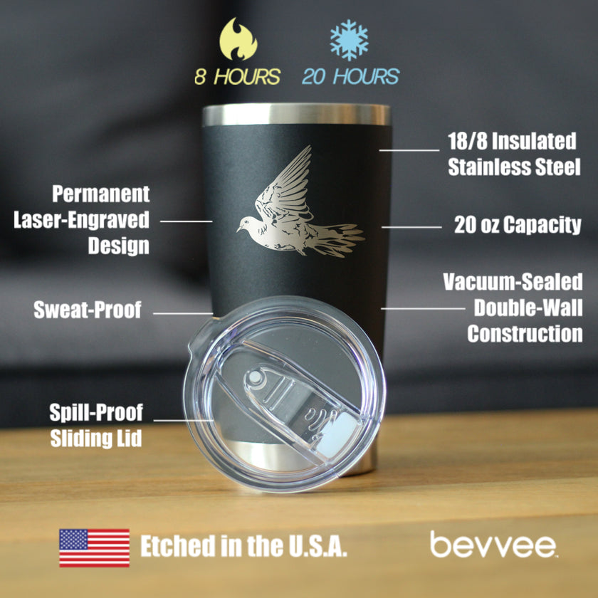 Dove Insulated Coffee Tumbler with Sliding Lid Birds Decor, Accessories and Bird Themed Gifts for Bird Lovers 20oz Stainless Steel Tumbler