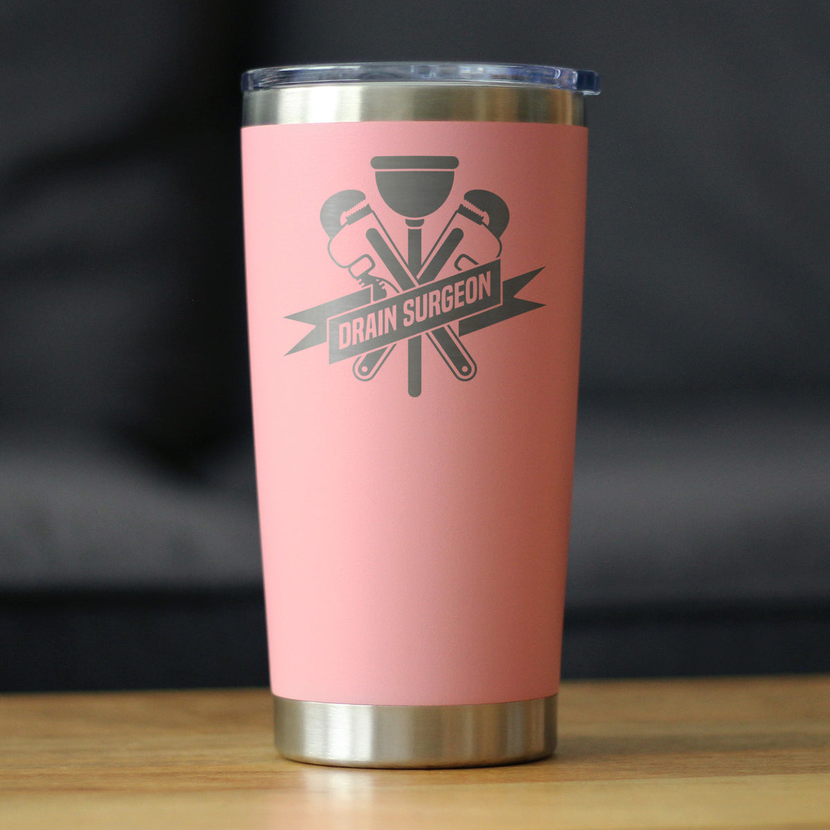 Drain Surgeon - Insulated Coffee Tumbler Cup with Sliding Lid - Stainless Steel Insulated Mug - Funny Plumber Gifts