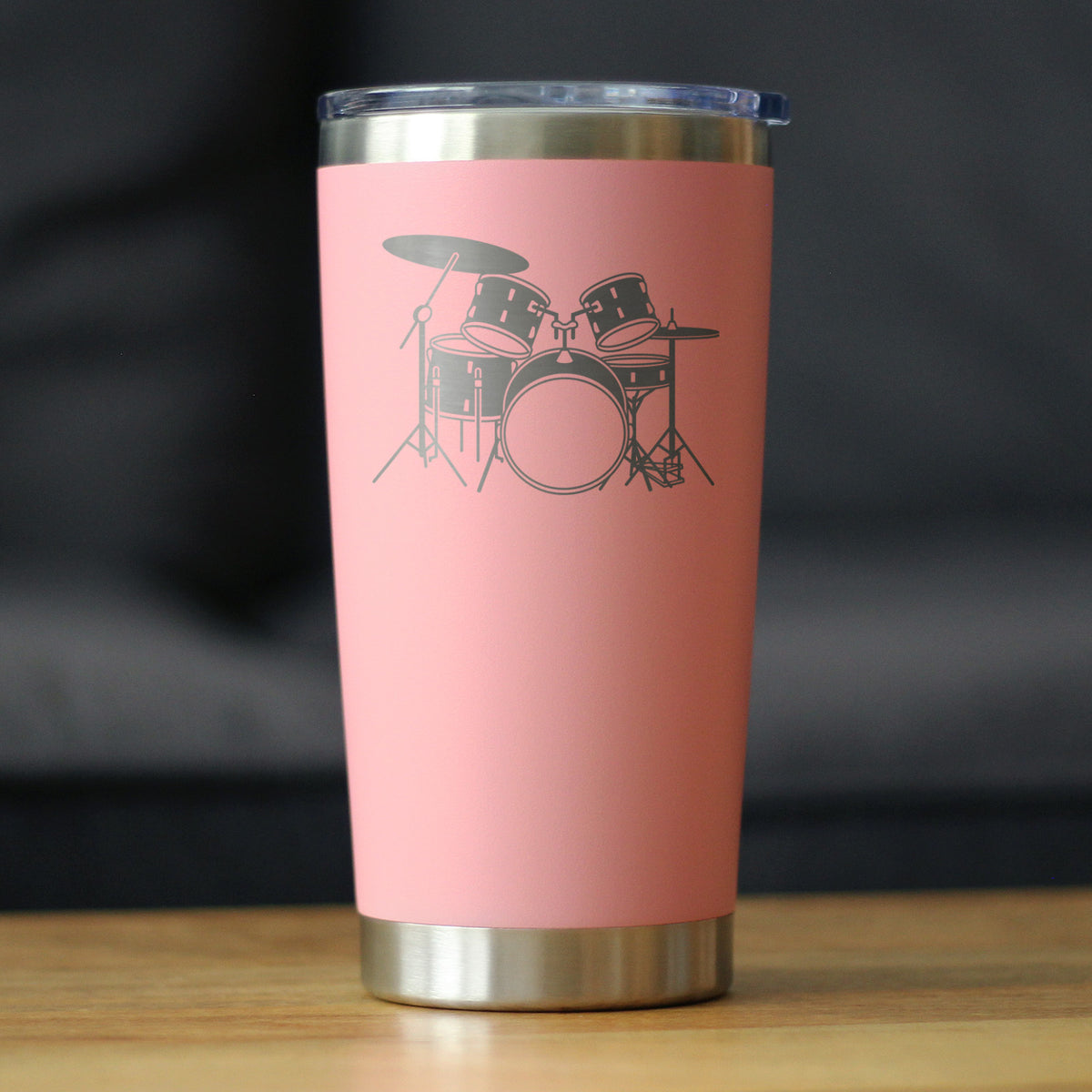 Drums - Insulated Coffee Tumbler Cup with Sliding Lid - Stainless Steel Insulated Mug - Drumming Gifts for Drummers