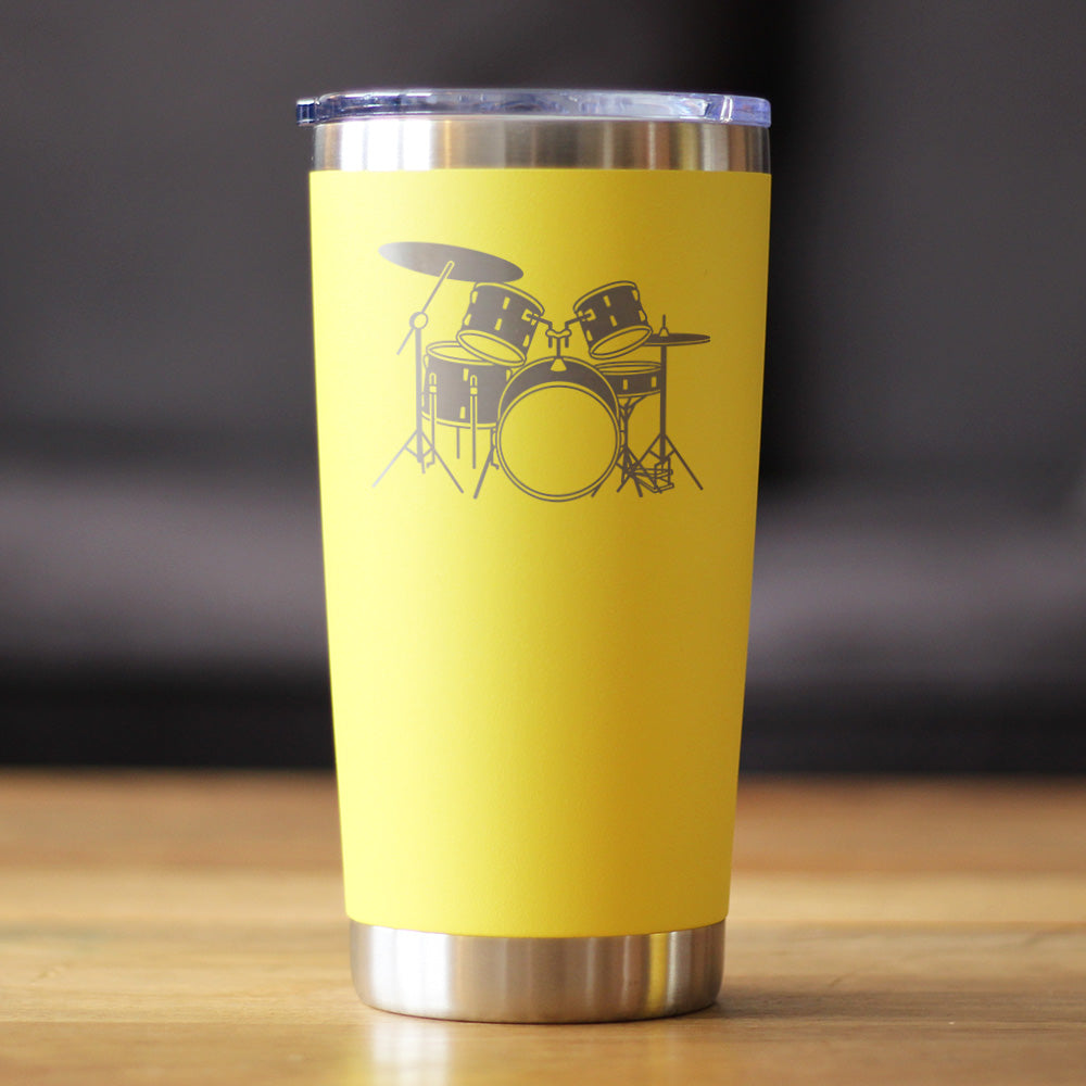 Drums - Insulated Coffee Tumbler Cup with Sliding Lid - Stainless Steel Insulated Mug - Drumming Gifts for Drummers