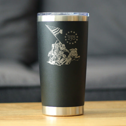 Freedom 250 Raising the Flag on Iwo Jima Insulated Coffee Tumbler with Sliding Lid Official Merch for 250th Anniversary of the USA 20oz Stainless Steel Tumbler