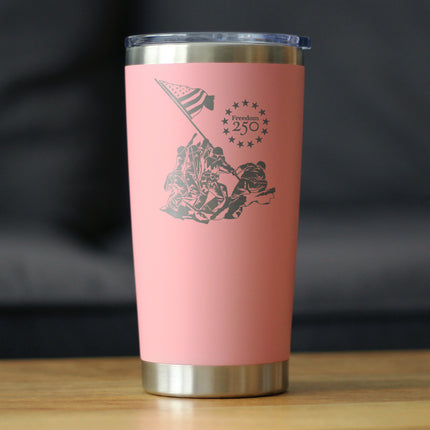 Freedom 250 Raising the Flag on Iwo Jima Insulated Coffee Tumbler with Sliding Lid Official Merch for 250th Anniversary of the USA 20oz Stainless Steel Tumbler