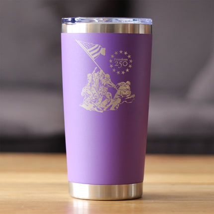 Freedom 250 Raising the Flag on Iwo Jima Insulated Coffee Tumbler with Sliding Lid Official Merch for 250th Anniversary of the USA 20oz Stainless Steel Tumbler