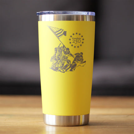 Freedom 250 Raising the Flag on Iwo Jima Insulated Coffee Tumbler with Sliding Lid Official Merch for 250th Anniversary of the USA 20oz Stainless Steel Tumbler