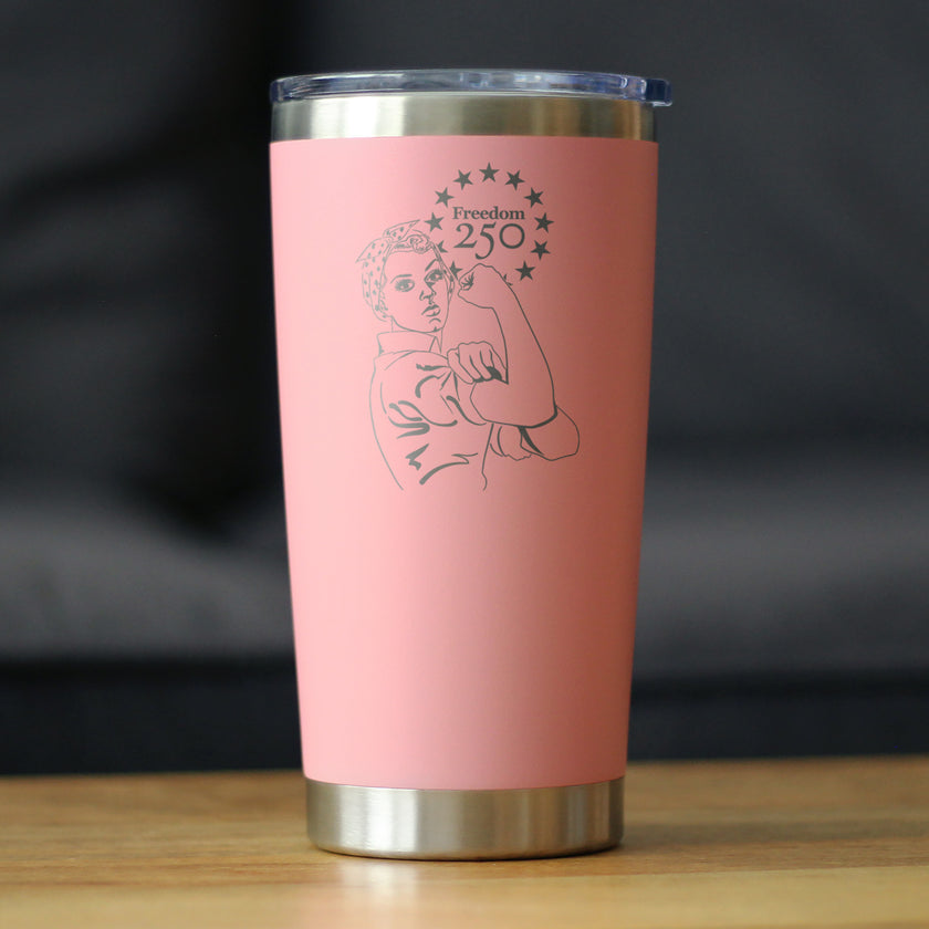 Freedom 250 Rosie the Riveter Insulated Coffee Tumbler- 20oz Stainless Steel Tumbler Official USA 250th Anniversary Merch