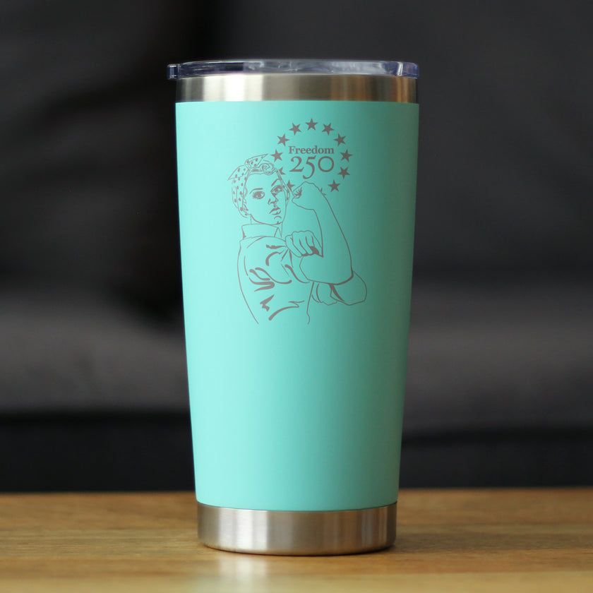 Freedom 250 Rosie the Riveter Insulated Coffee Tumbler- 20oz Stainless Steel Tumbler Official USA 250th Anniversary Merch